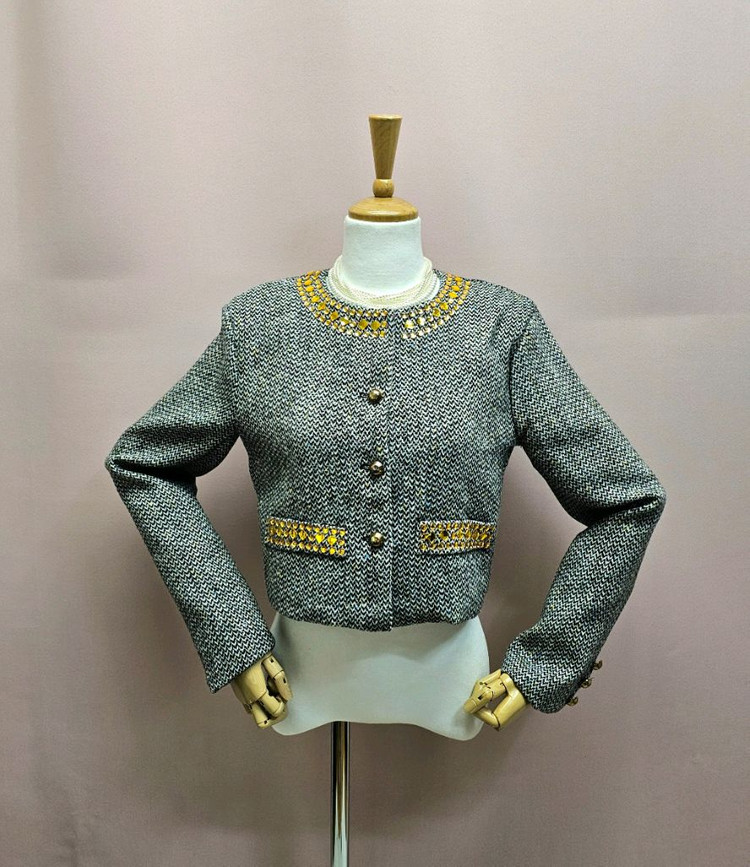 (새상품) 헤링본 큐빅 자켓--1