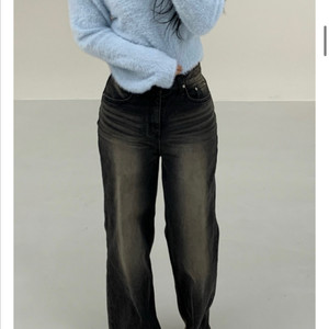 르모멘트 블랙 워싱 와이드 데님 팬츠 바지