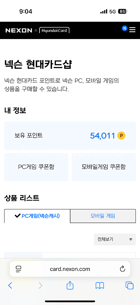 넥슨포인트 13만점 판매(89%)--0