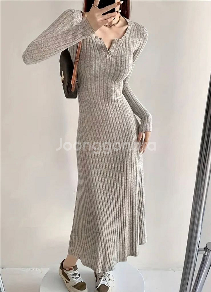 골지 슬림핏 원피스--0