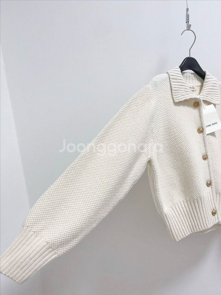 컴히얼 골드버튼 포인트 카라 가디건--2