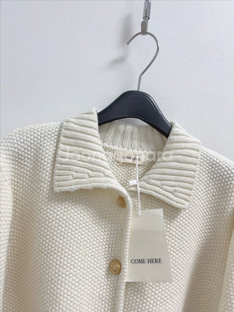 컴히얼 골드버튼 포인트 카라 가디건--1