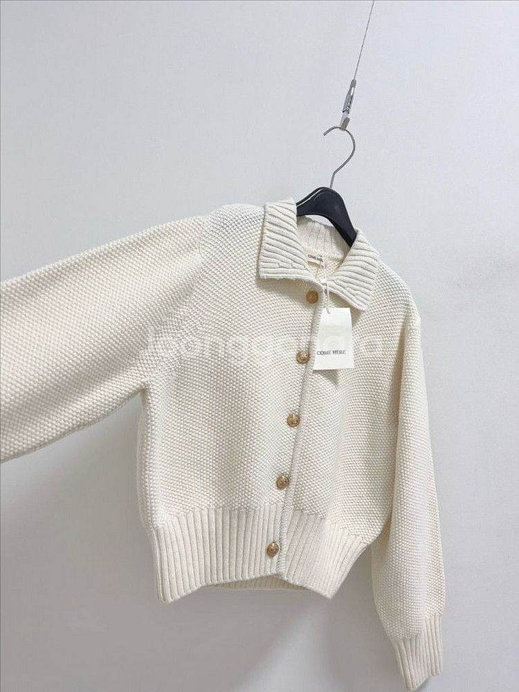 컴히얼 골드버튼 포인트 카라 가디건--3