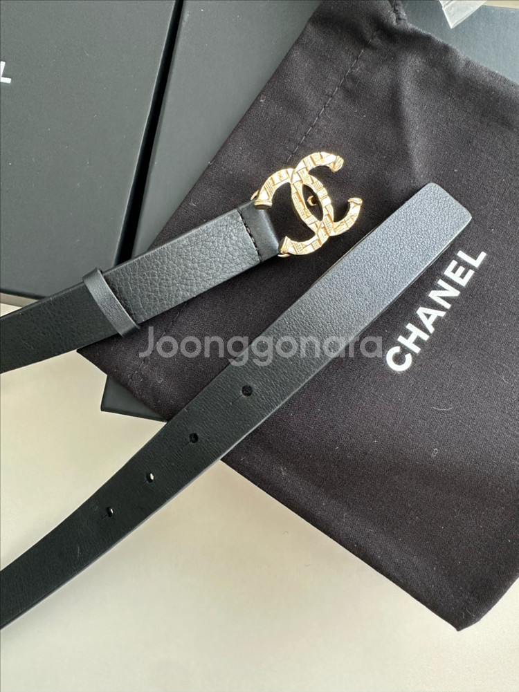 샤넬 블랙 가죽 벨트 금장 CC로고 레더벨트 AA922--3