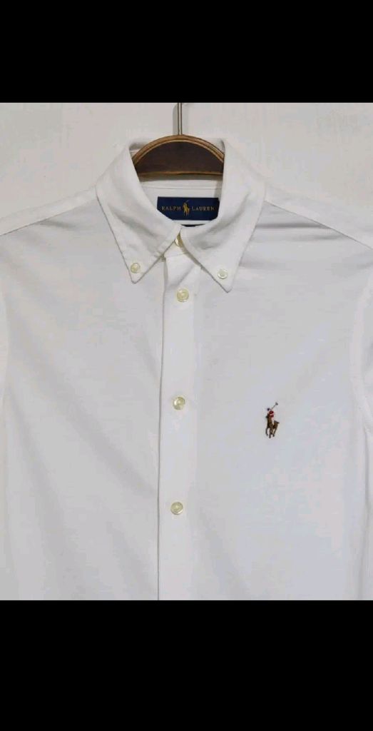 (S) 랄프로렌 폴로 셔츠 원피스 화이트 긴팔 카라넥--1