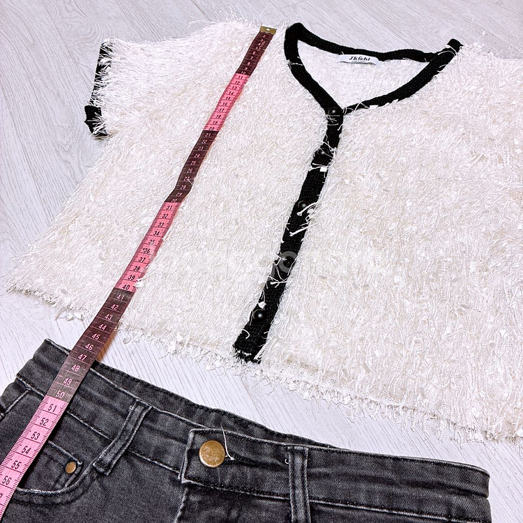 새상품 > 부클 카디건 화이트 55사이즈--4