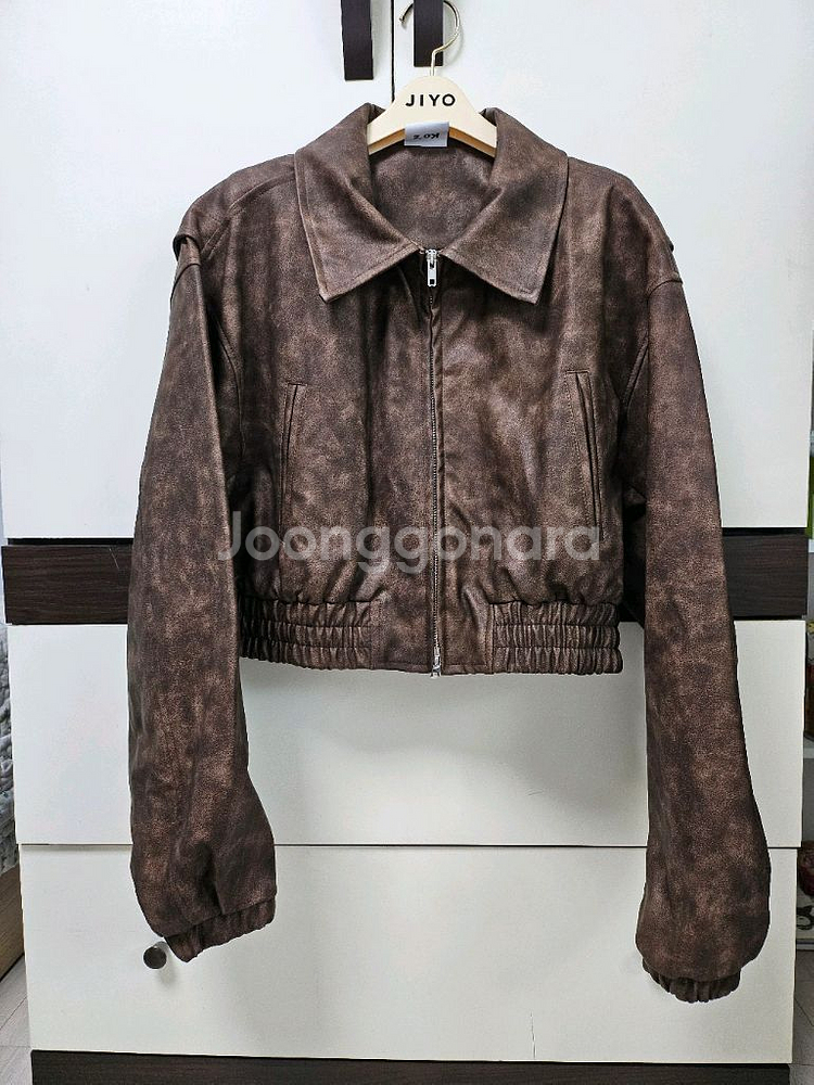 브라운 가죽 투웨이 레더 워싱 자켓--0