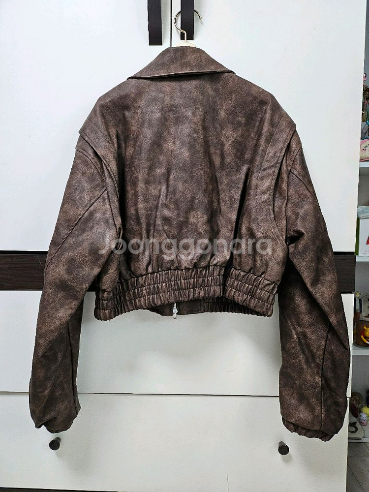 브라운 가죽 투웨이 레더 워싱 자켓--1