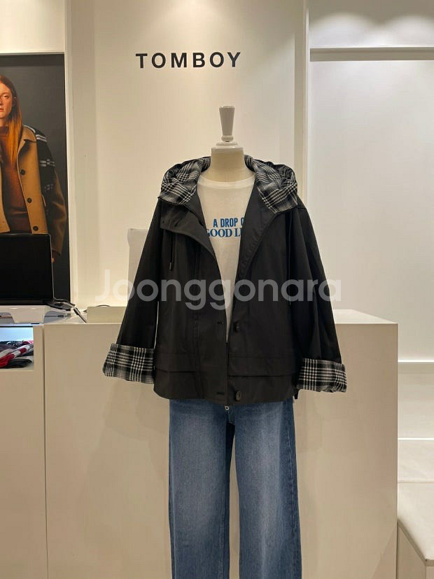 스튜디오 톰보이 블랙 코티드 후드 점퍼--0