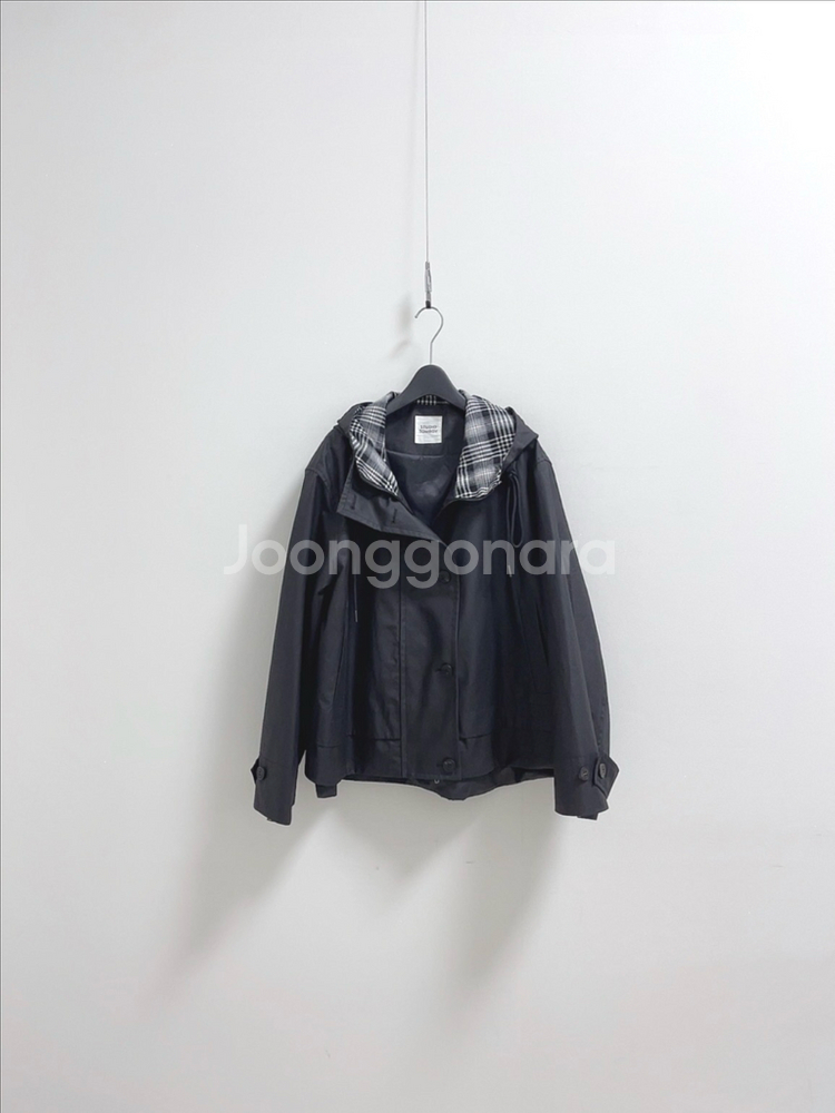 스튜디오 톰보이 블랙 코티드 후드 점퍼--2