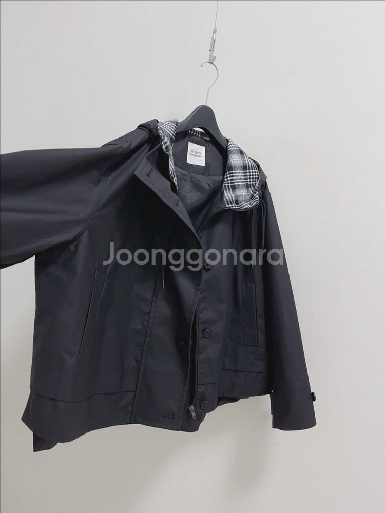 스튜디오 톰보이 블랙 코티드 후드 점퍼--5