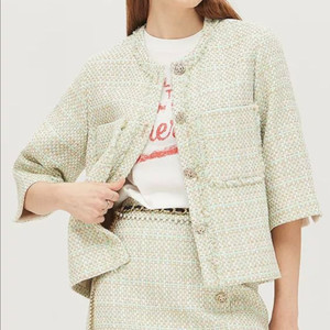 [시슬리]한지민 라운드넥 트위드 민트 자켓 가디건 코트