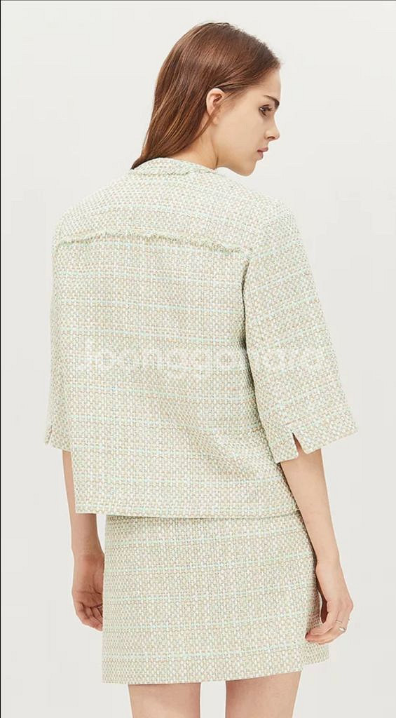 [시슬리]한지민 라운드넥 트위드 민트 자켓 가디건 코트--1