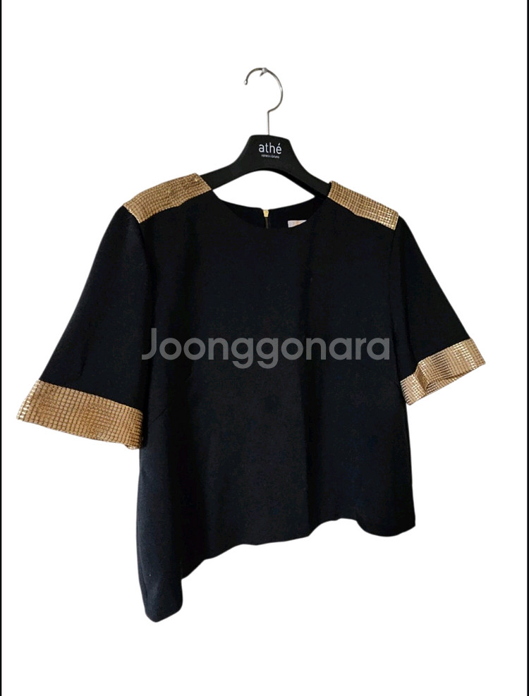 블랙 금사 포인트 반팔 블라우스 55 (F)--1