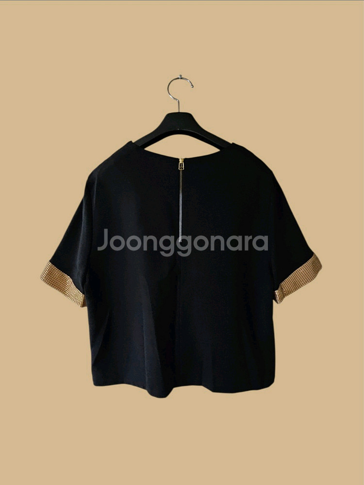 블랙 금사 포인트 반팔 블라우스 55 (F)--9
