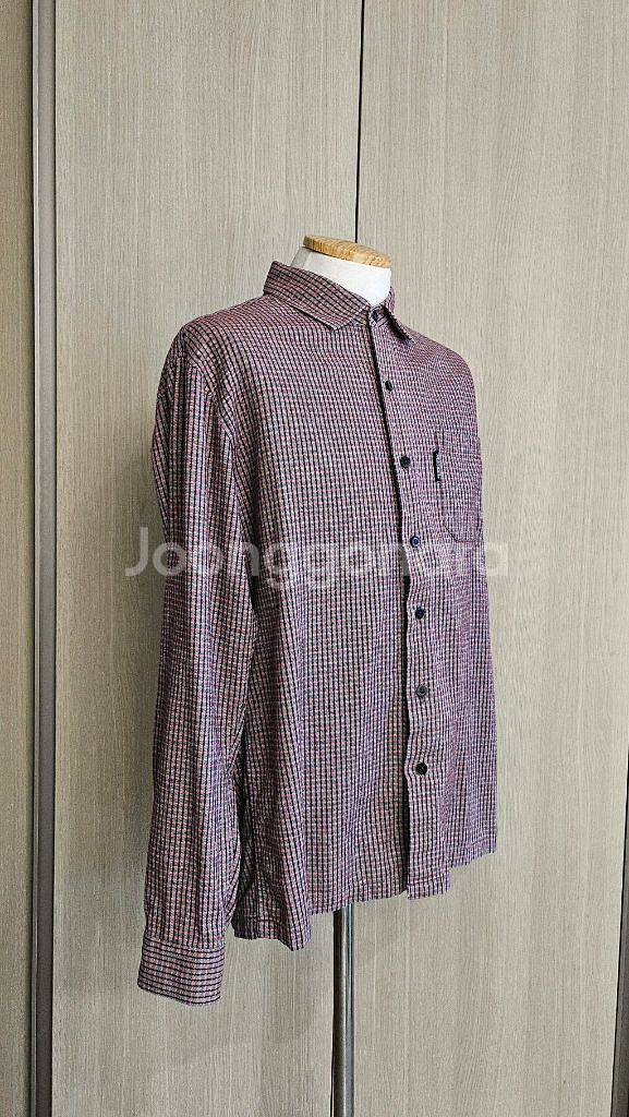 버버리힐즈 브라운와인 체크 긴소매 카라셔츠 105--3