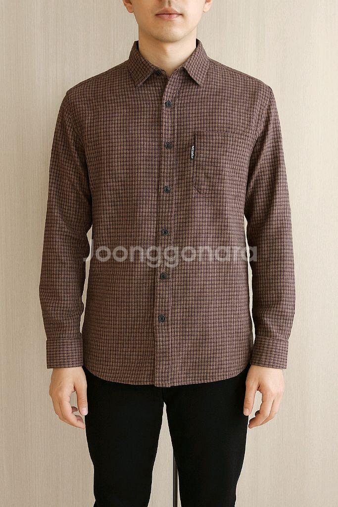 버버리힐즈 브라운와인 체크 긴소매 카라셔츠 105--0