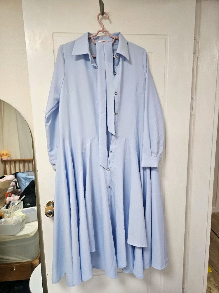 메이윤 자체제작 블루 셔츠 롱 원피스--5