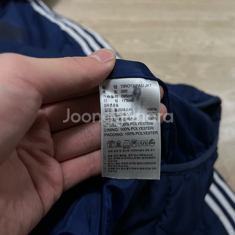 아디다스 사이드라인 로고 삼선 후드 패딩 점퍼 M/95--4