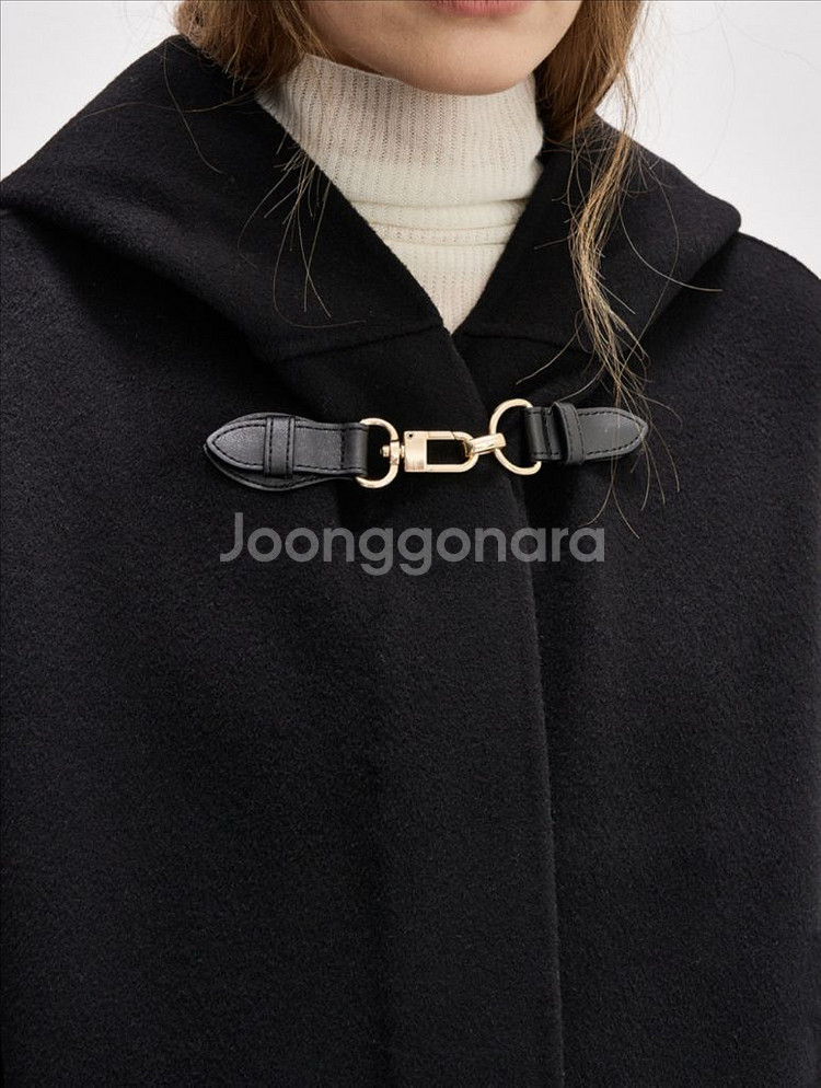 SYSTEM 캐시미어 후드 코트 블랙--2