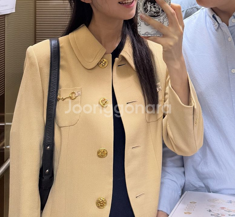 (착샷O) 금장단추 간절기자켓 트위드자켓 개나리색--8