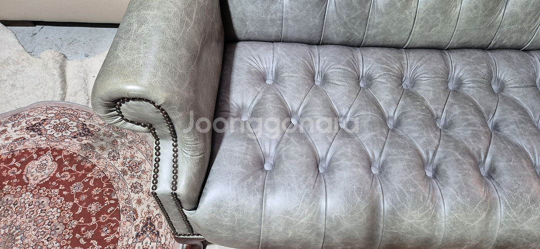 영국 체스터필드 최고급 전체 애닐린 천연가죽 3인소파--4