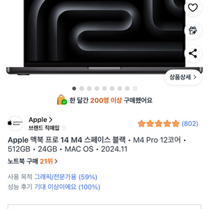 맥북프로 14 M4Pro 12코어 512GB 24GB