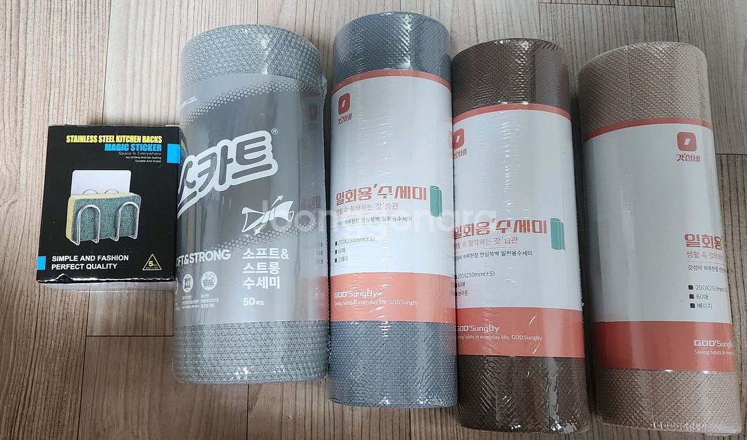 일회용수세미 4개,부착식 거치대 1개--0