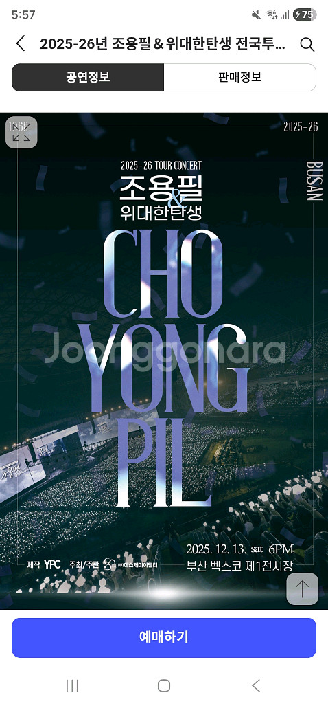 조용필 부산 콘서트 티켓 팝니다.--0