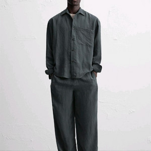 자라 남자 모달 스트라이프 자카드 셔츠 바지 셋업 (S