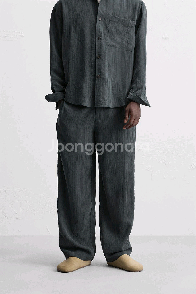 자라 남자 모달 스트라이프 자카드 셔츠 바지 셋업 (S--8