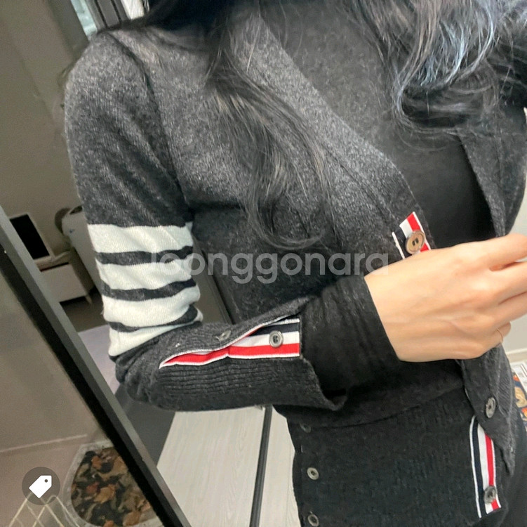 톰브라운 캐시미어 사선 가디건 다크 그레이 40사이즈--3