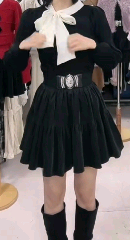 블랙 캉캉 광있는 스커트 - 프리사이즈--1