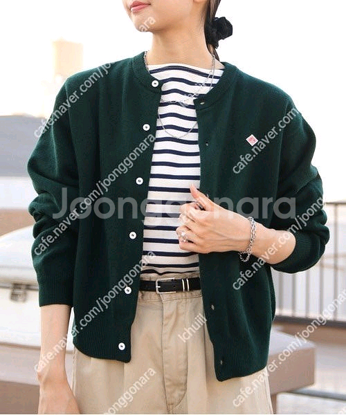 단톤 크루넥 울 가디건 다크그린--0