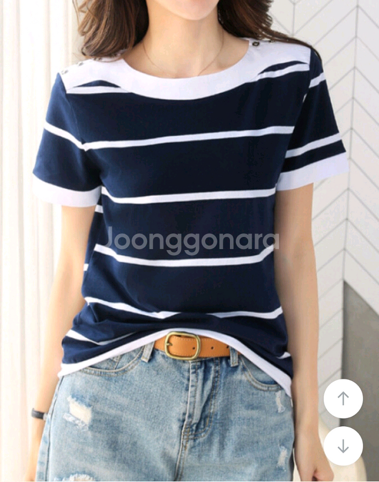 새상품) 네이비 줄무늬 반팔 면티셔츠 90 / 55--0