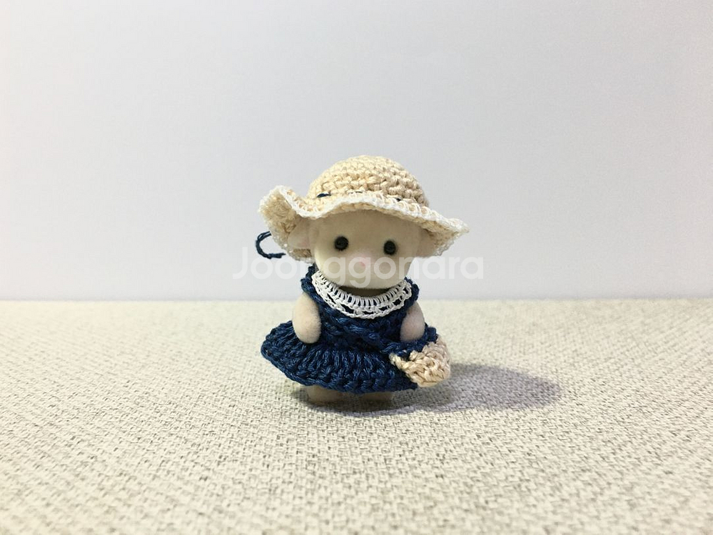 [실바니안 뜨개옷] 네이비 프릴 원피스 모자 가방 세트--0