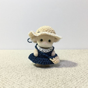 [실바니안 뜨개옷] 네이비 프릴 원피스 모자 가방 세트