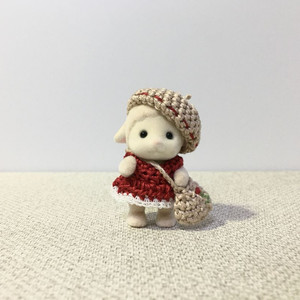 [실바니안 뜨개옷] 빨간 프릴 원피스 베레모 가방 세트