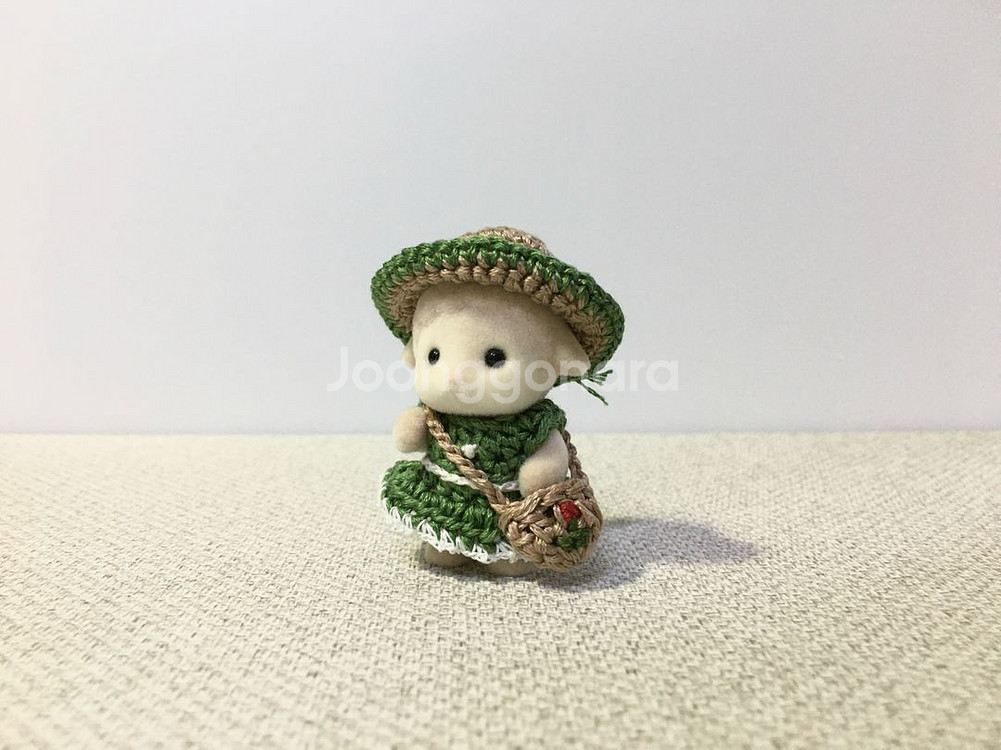 [실바니안 뜨개옷] 초록 프릴 원피스 모자 가방 세트--0