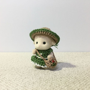 [실바니안 뜨개옷] 초록 프릴 원피스 모자 가방 세트