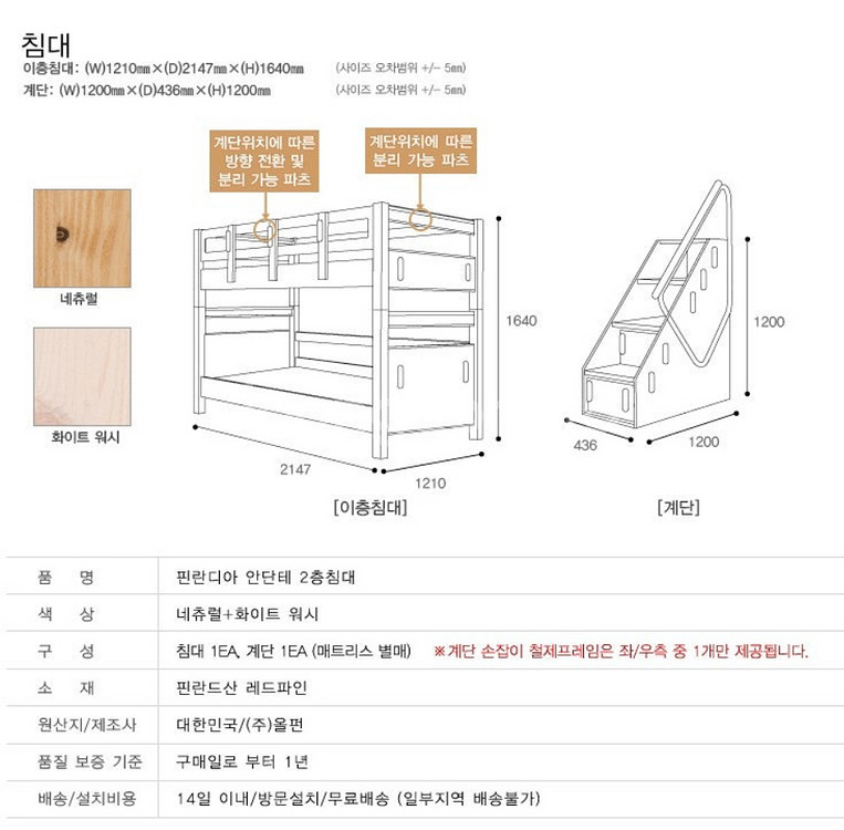 핀란디아 이층침대 계단만 판매--5