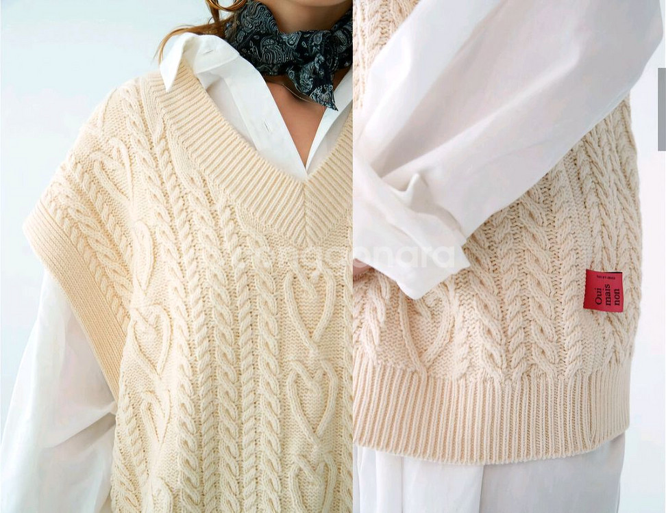 위메농 하트 브이넥 코튼 베스트--1