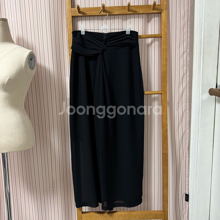 블랙 꼬임 롱 스커트 플레어 팬츠 치마바지 와이드 슬랙--6
