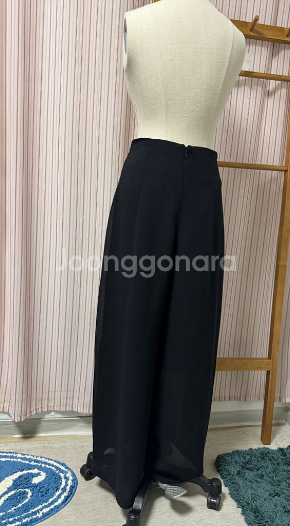 블랙 꼬임 롱 스커트 플레어 팬츠 치마바지 와이드 슬랙--2