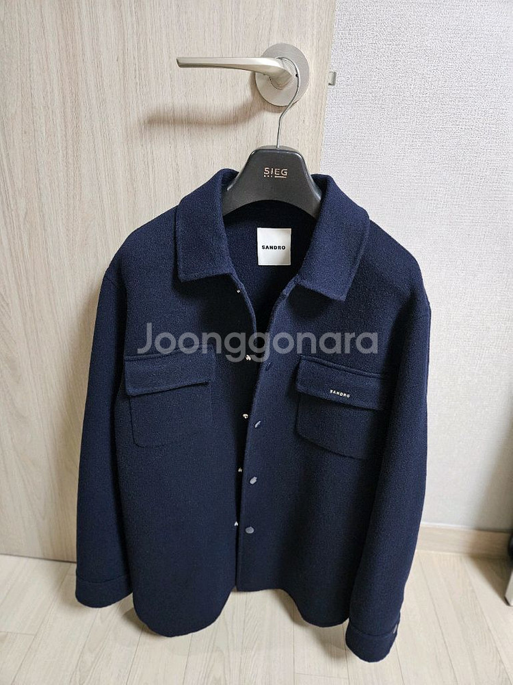 (새상품) 24fw 산드로옴므 울메탈로고 자켓 네이비M--4