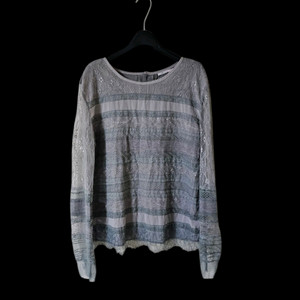 그레이 시스루 레이스 자수 긴팔 블라우스 55 66