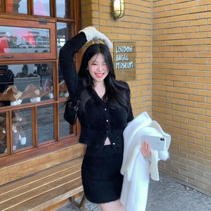 온트 펄 니트 가디건 치마 세트