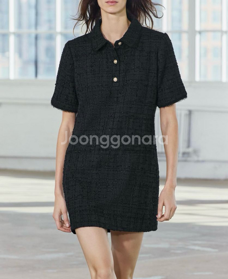 택달린) 자라 트위드 카라 반팔 원핏--0