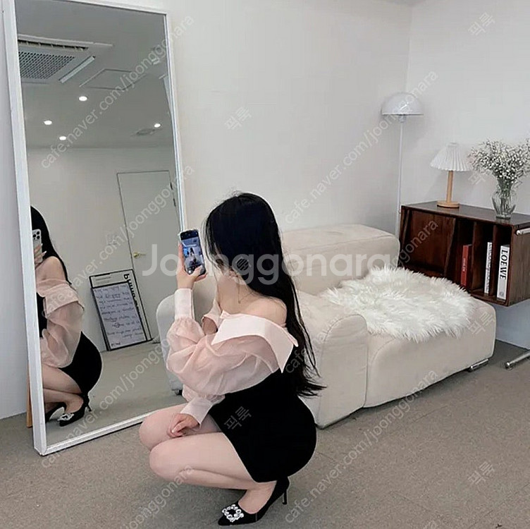 오간자 시스루 카라 레이어드 배색 탑 블라우스--3