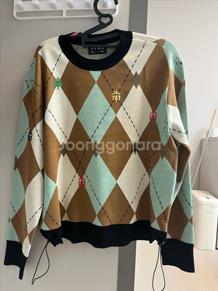 타임 아가일 패턴 스트링 니트--0